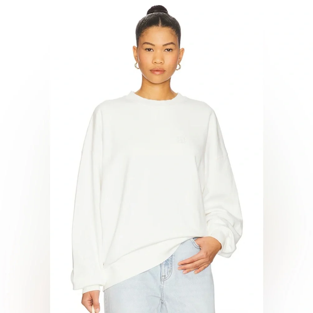 NWT anine bing Miles Sweatshirt Framed Monogram in Off White size small - Picture 2 of 6